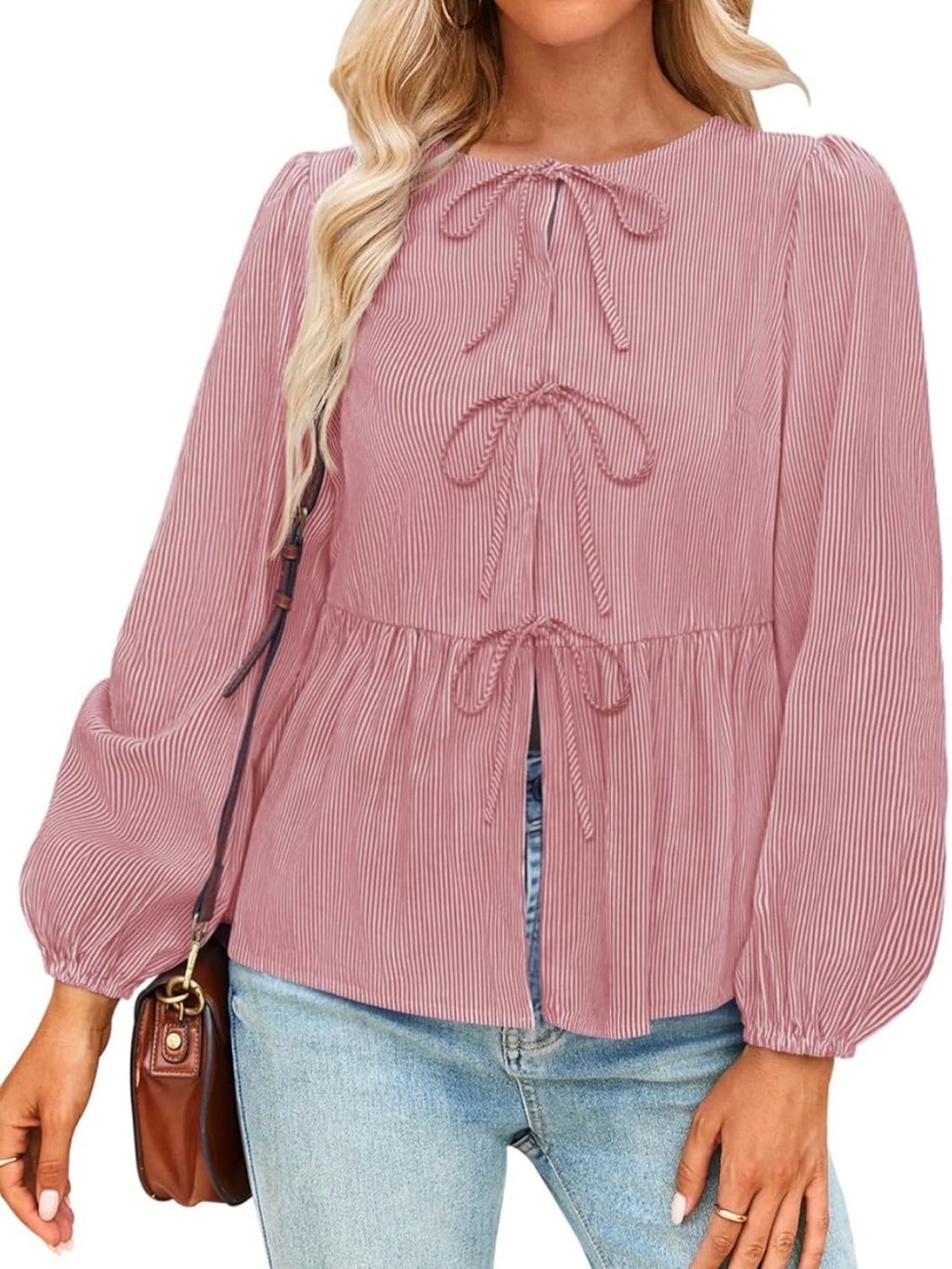 Striped Boho Tie-Front Peasant Top